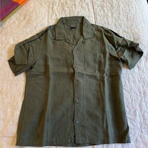 Todd Snyder Olive Green Linen Button-Down Shirt